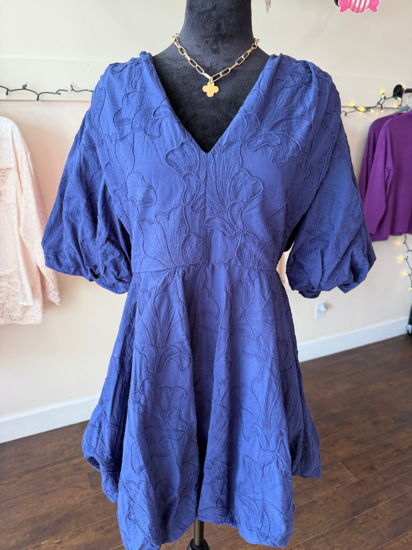 Blue V Neck Dress