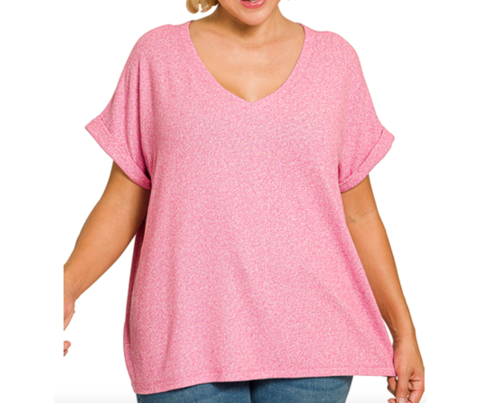 Candy Pink Soft V-Neck Top