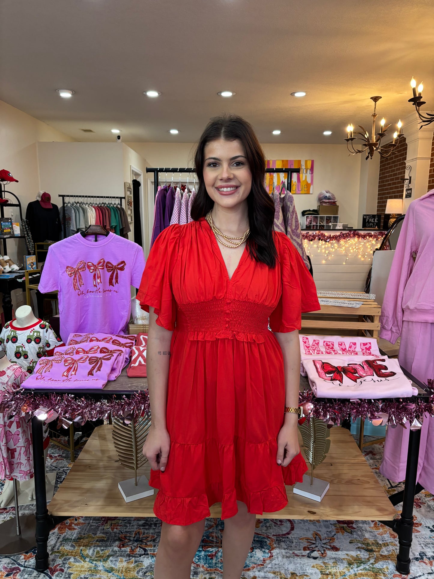 Red V Neck Dress