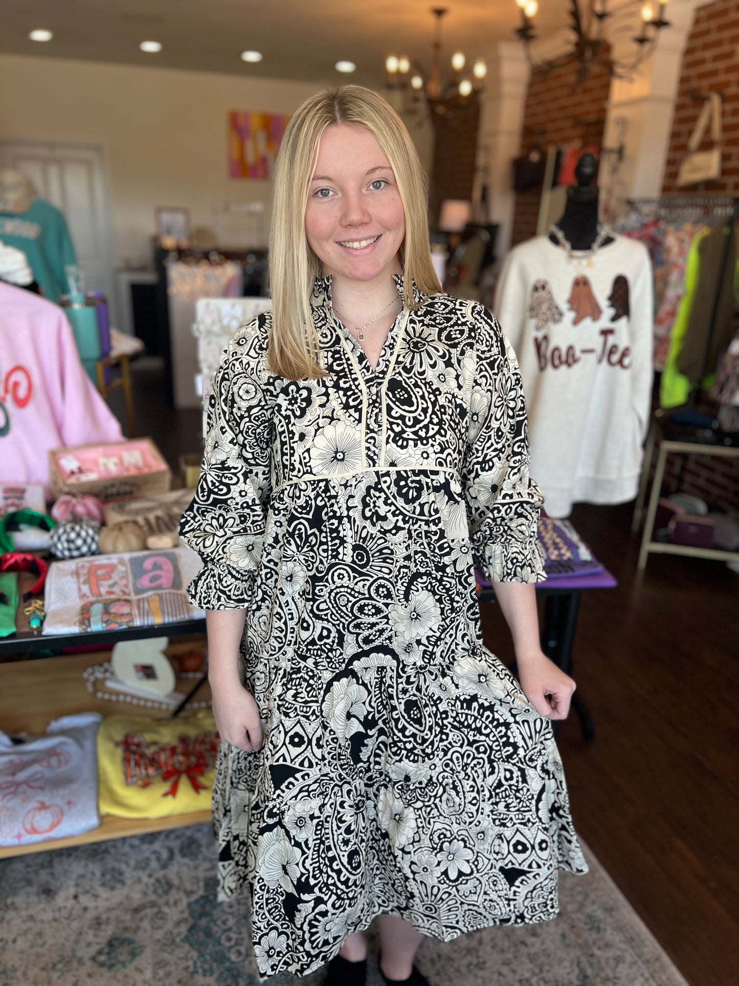 Black White Midi Dress