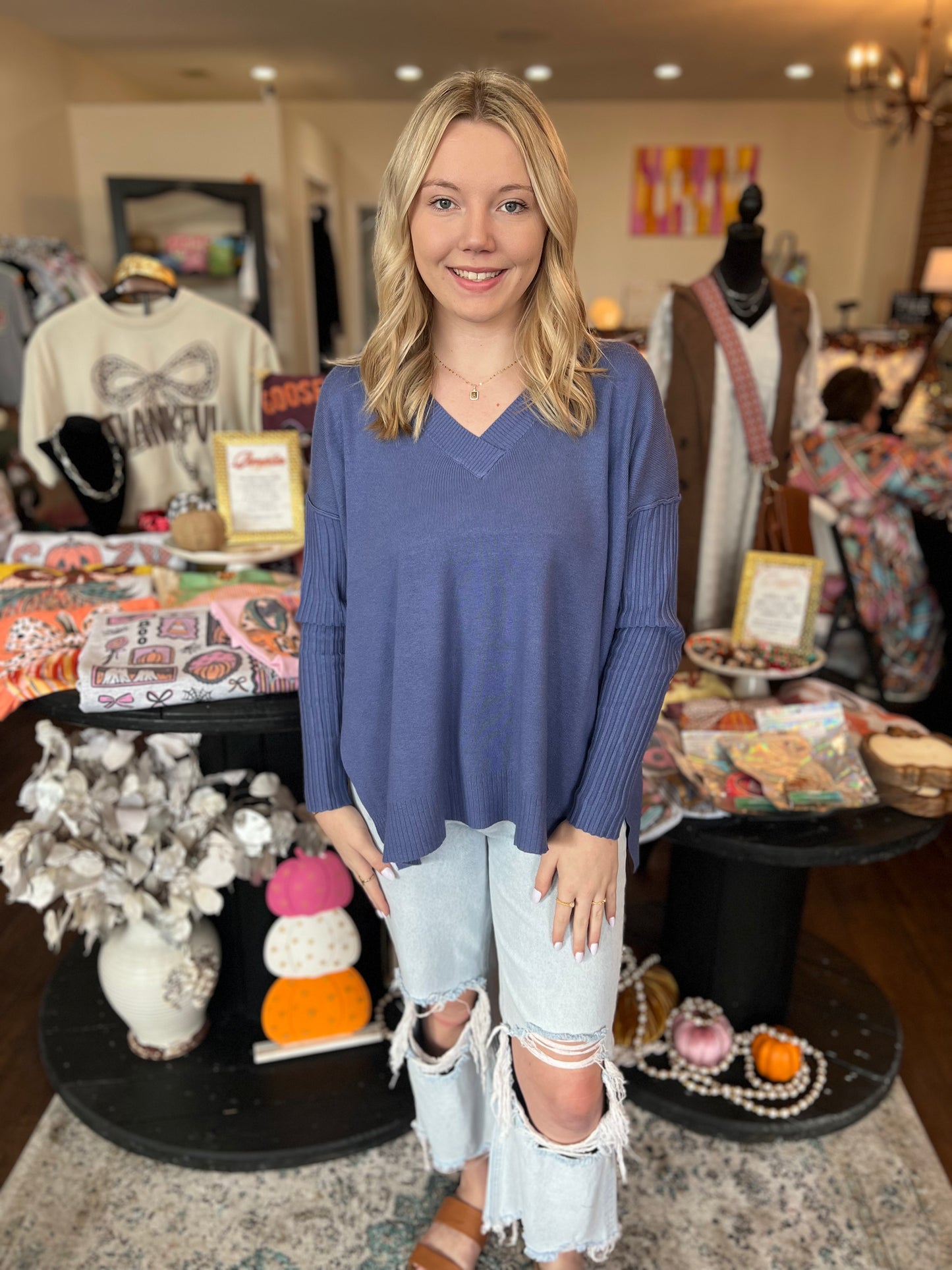Blue Long Sleeve Sweater