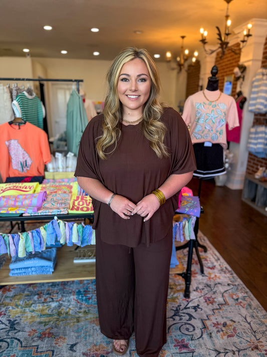 Brown Pants Set Plus Size