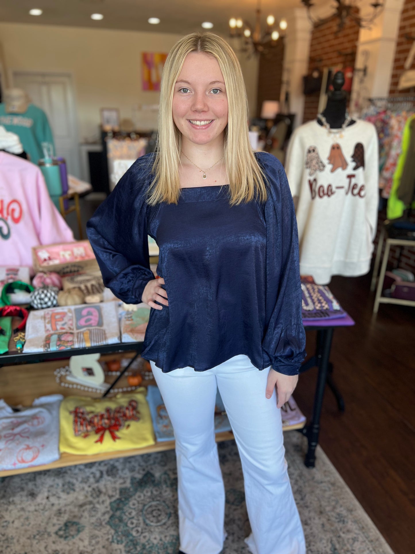 Navy Long Sleeve Top