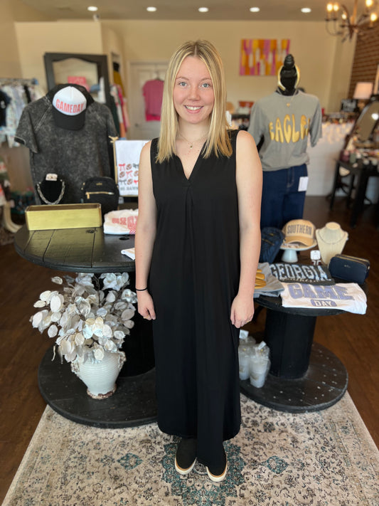 Black Collared V-Neck Dress