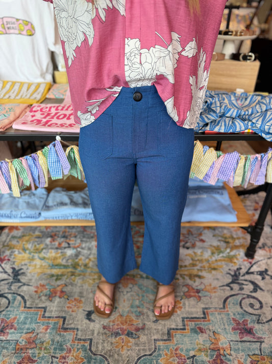 Denim Wide Leg Crop Pants
