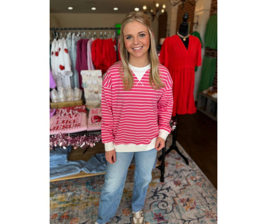 Pink Striped Long Sleeve Sweater