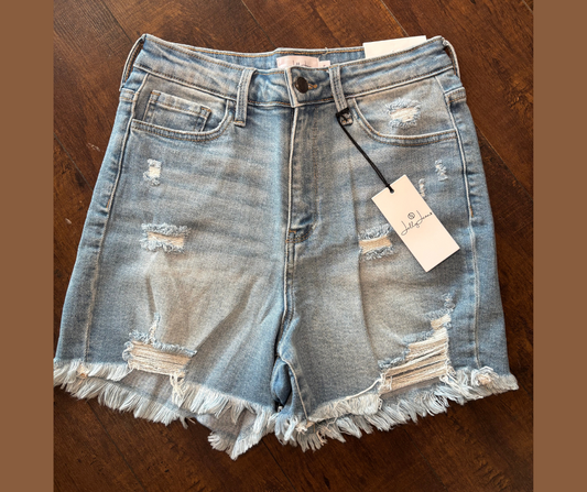 Ripped Light Wash Jean Shorts