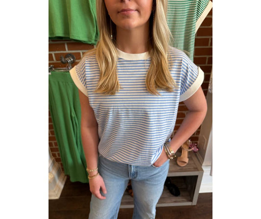 Blue Striped Short Sleeve Top