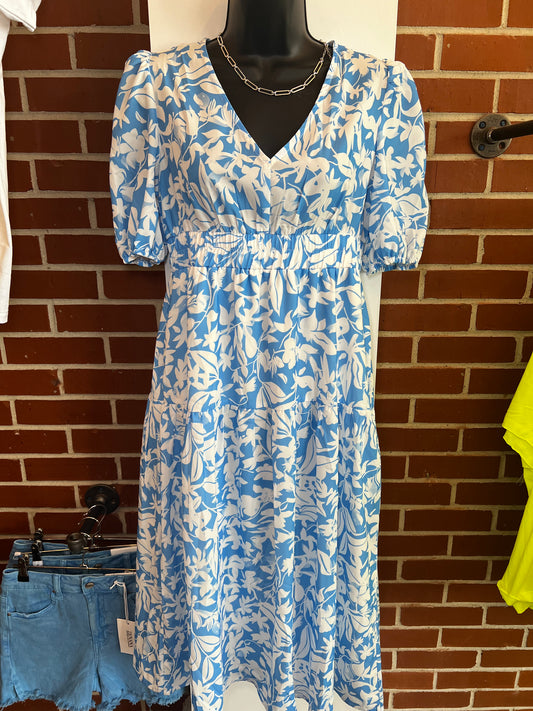 Blue and White Floral Dress