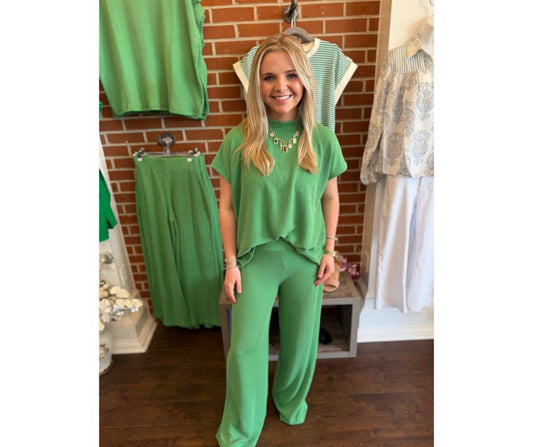 Green Mock Neck Ribbed Set
