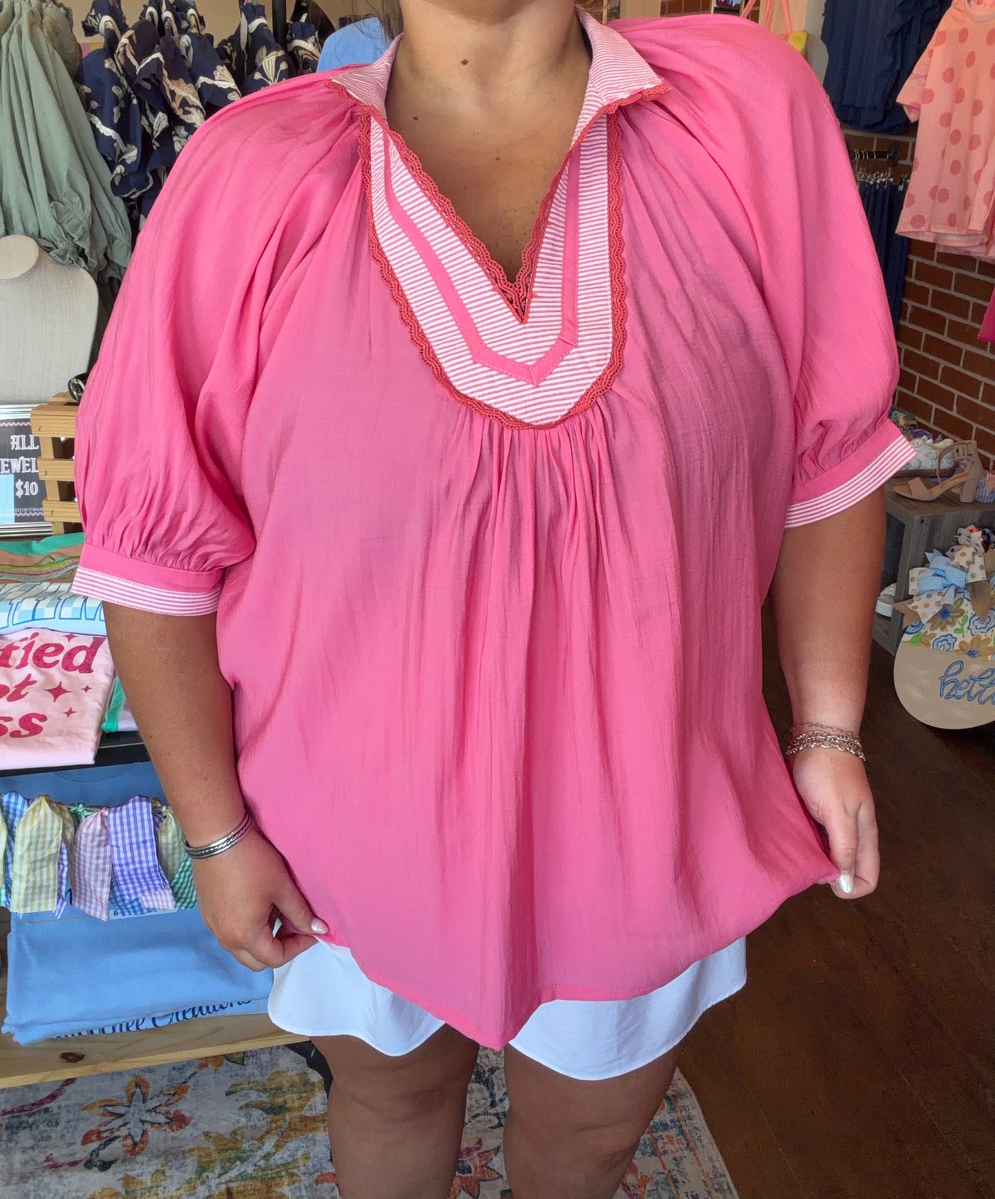 Plus Size Collared Pink Blouse