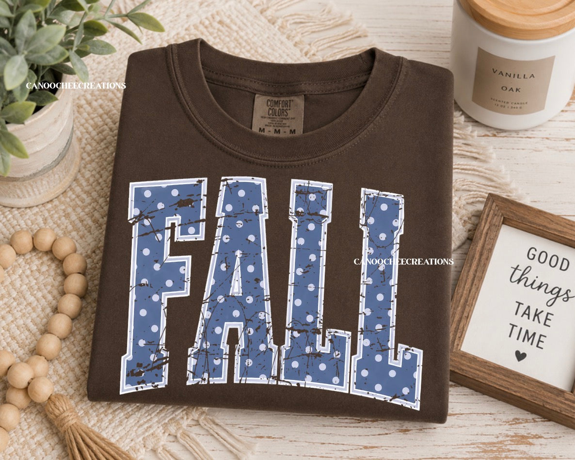 Blue Polka Dot Fall Short Sleeve Tee