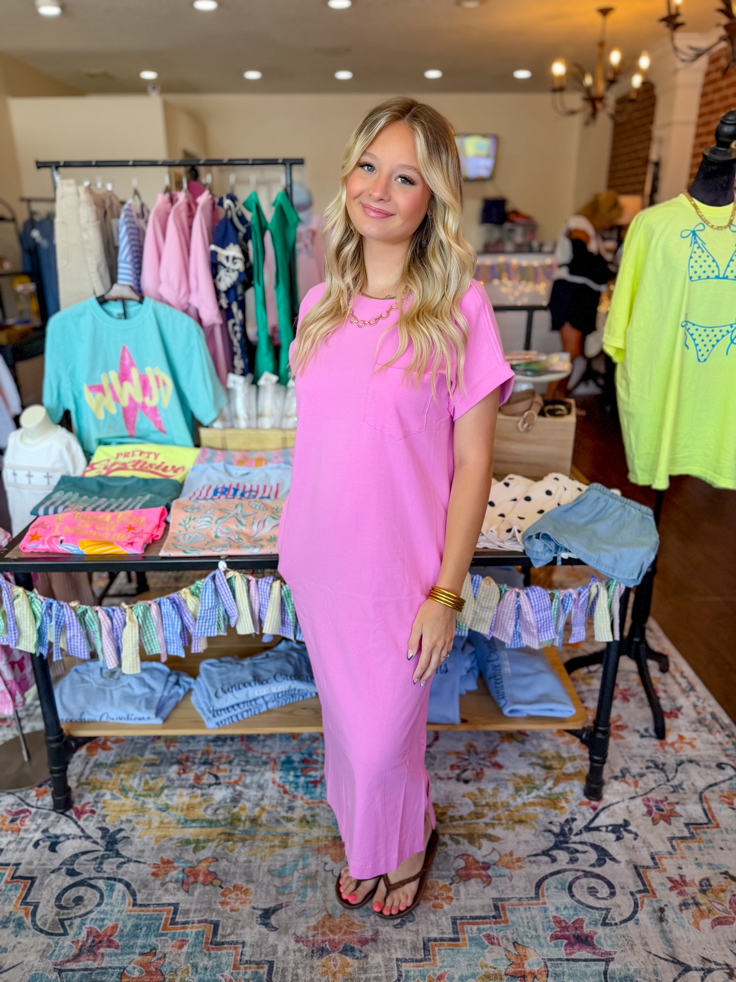 Pink Pocket Midi Dress
