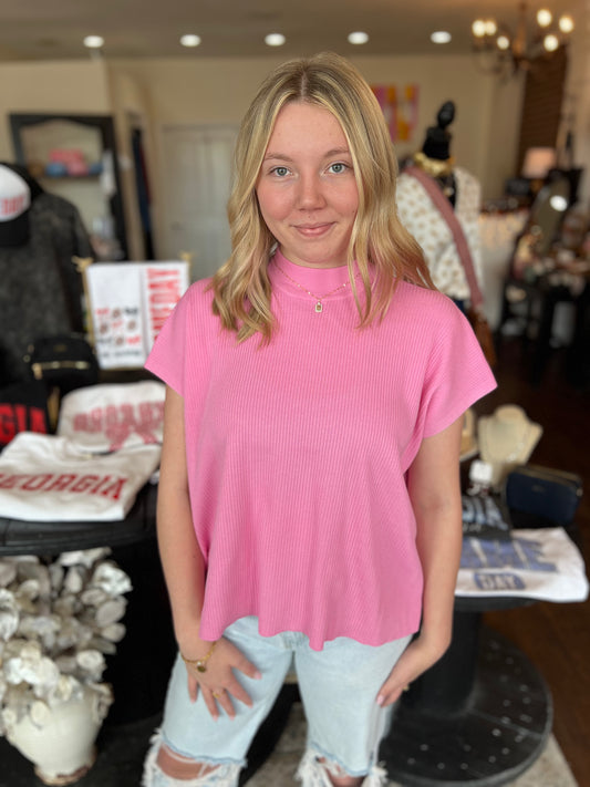 Pink Short Sleeve Sweater