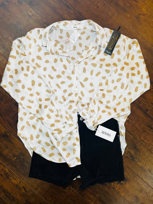 White Brown Dot Top