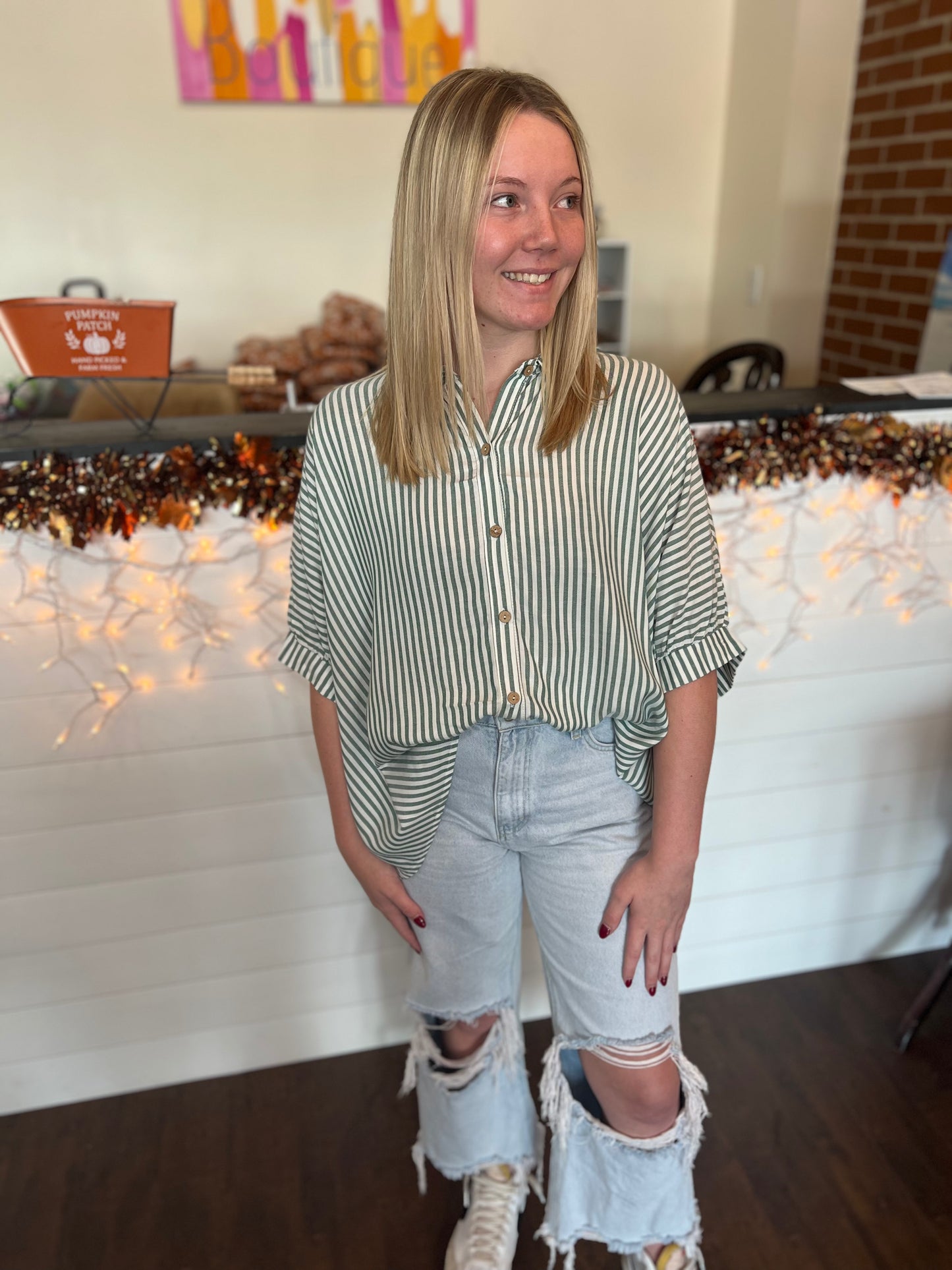 Green Striped Top