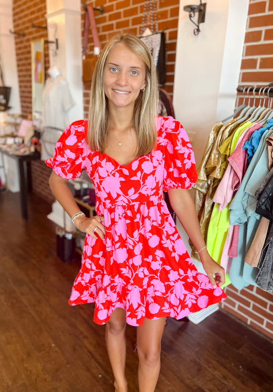 Red Pink Floral Dress