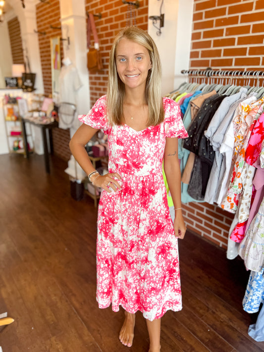 Pink and White Midi Dress