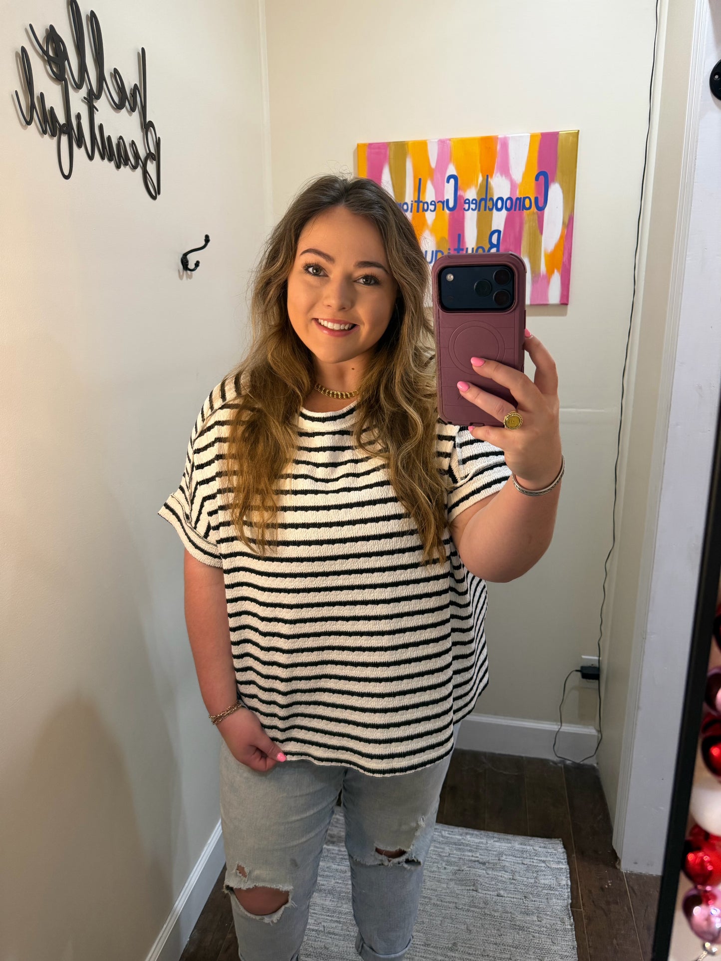 Black/White Striped Plus Size Zenana Top