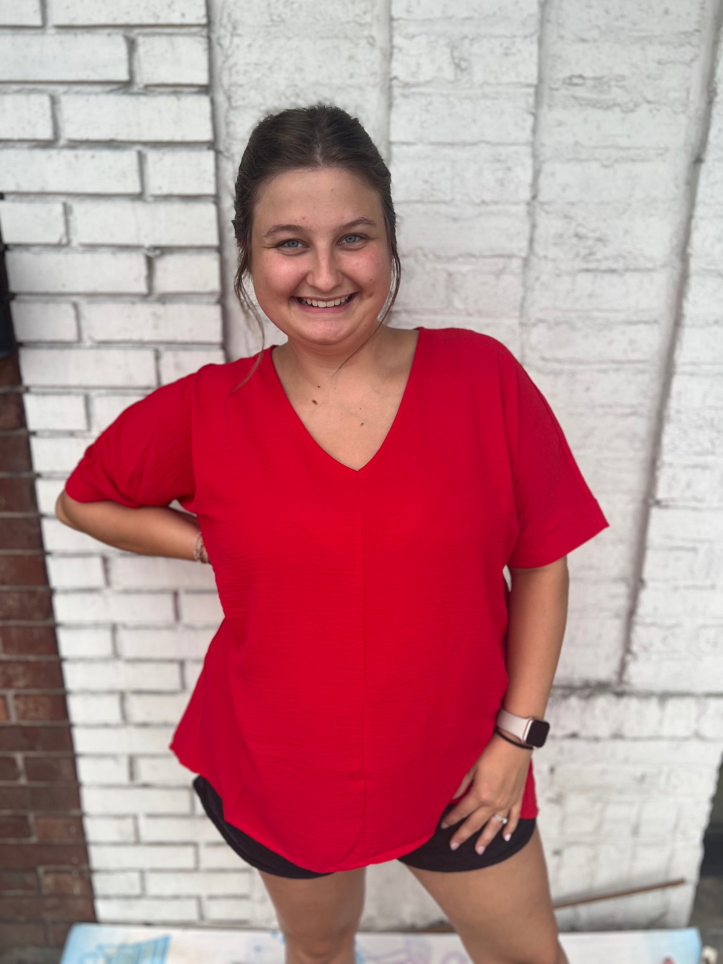 Zenana V Neck Red Top
