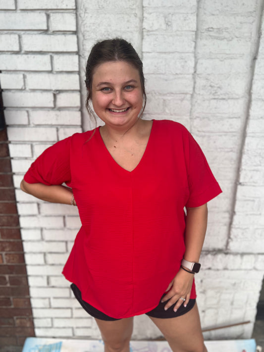 Zenana V Neck Red Top