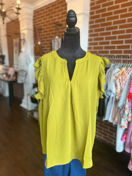 Olive Green Puff Sleeve Plus Size Top