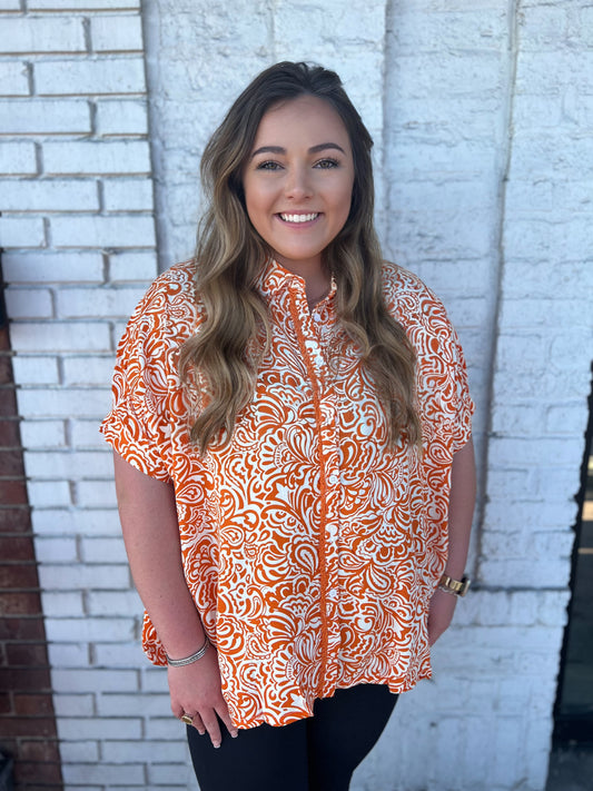 Orange/White Top