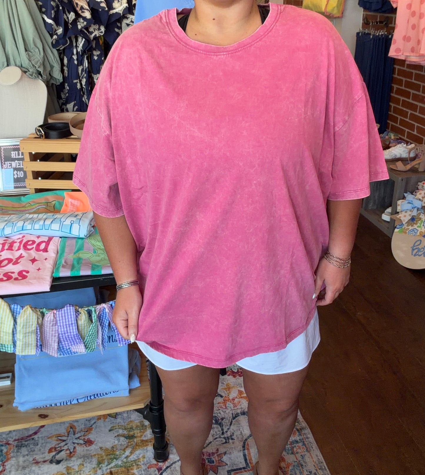 Plus Size Acid Wash Pink Tee