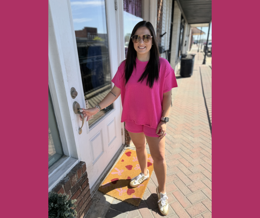 Hot Pink Ribbed Shorts Set
