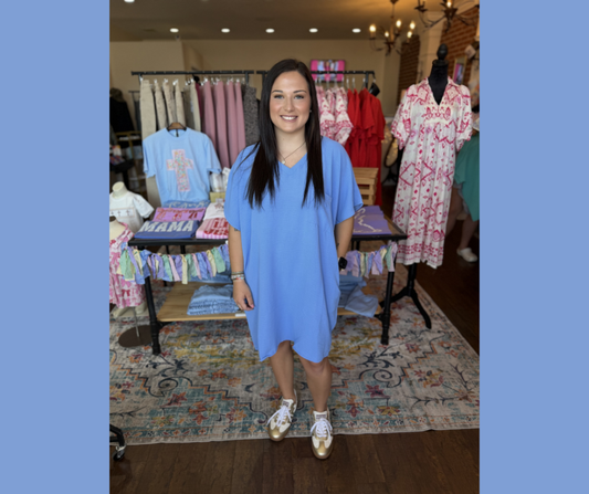Spring Blue V Neck Dress